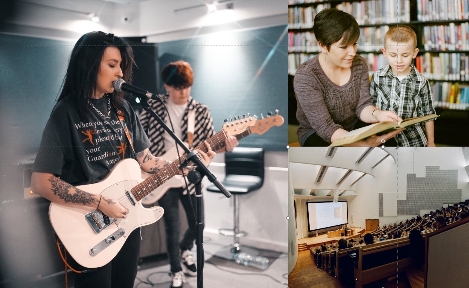 Bildecollage av ulike ungdommer med instrumenter